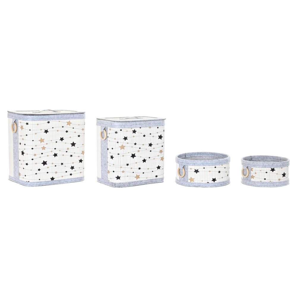 Lot de paniers DKD Home Decor Blanc Noir Gris Doré Bambou Etoiles 41 x 31 x 42 cm 4 Pièces