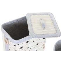 Korbsatz DKD Home Decor Weiß Schwarz Grau Gold Bambus Sterne 41 x 31 x 42 cm 4 Stücke