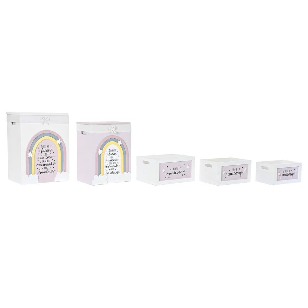 Lot de paniers DKD Home Decor Jaune Blanc Gris Rose Bois de paulownia Enfant 40 x 30 x 55 cm 5 Pièces (5 Unités)