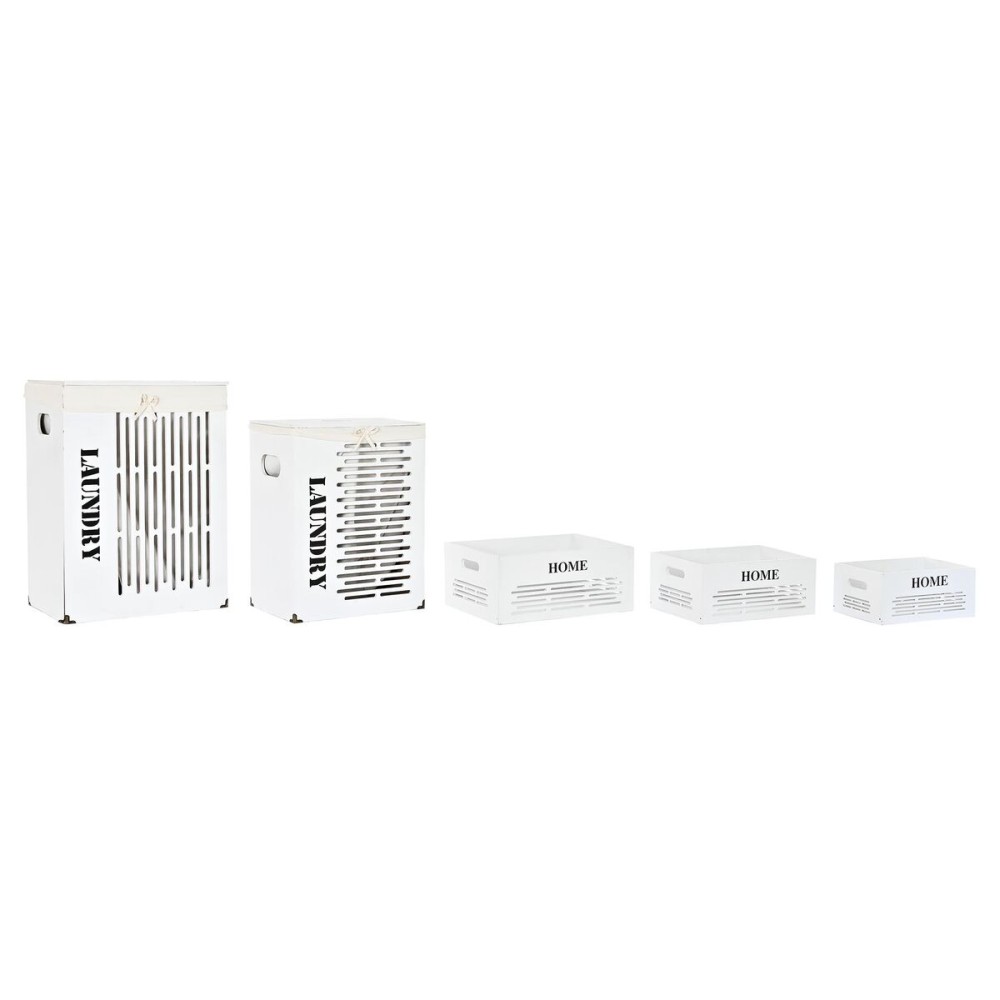 Lot de paniers DKD Home Decor Blanc Noir Beige Bois MDF 40 x 30 x 56 cm 5 Pièces (5 Unités)