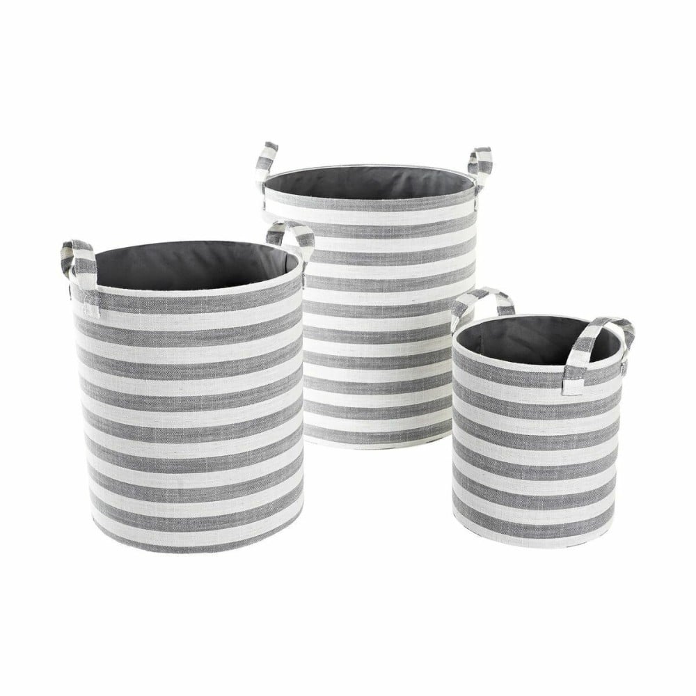 Korb-Set DKD Home Decor Weiß Grau Streifen 35 x 35 x 40 cm 3 Stücke (3 Stück)