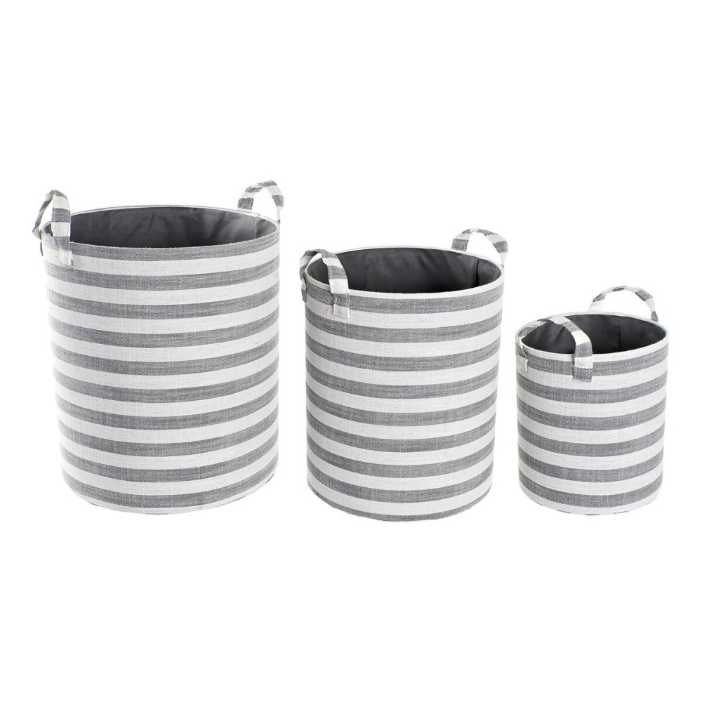 Korb-Set DKD Home Decor Weiß Grau Streifen 35 x 35 x 40 cm 3 Stücke (3 Stück)
