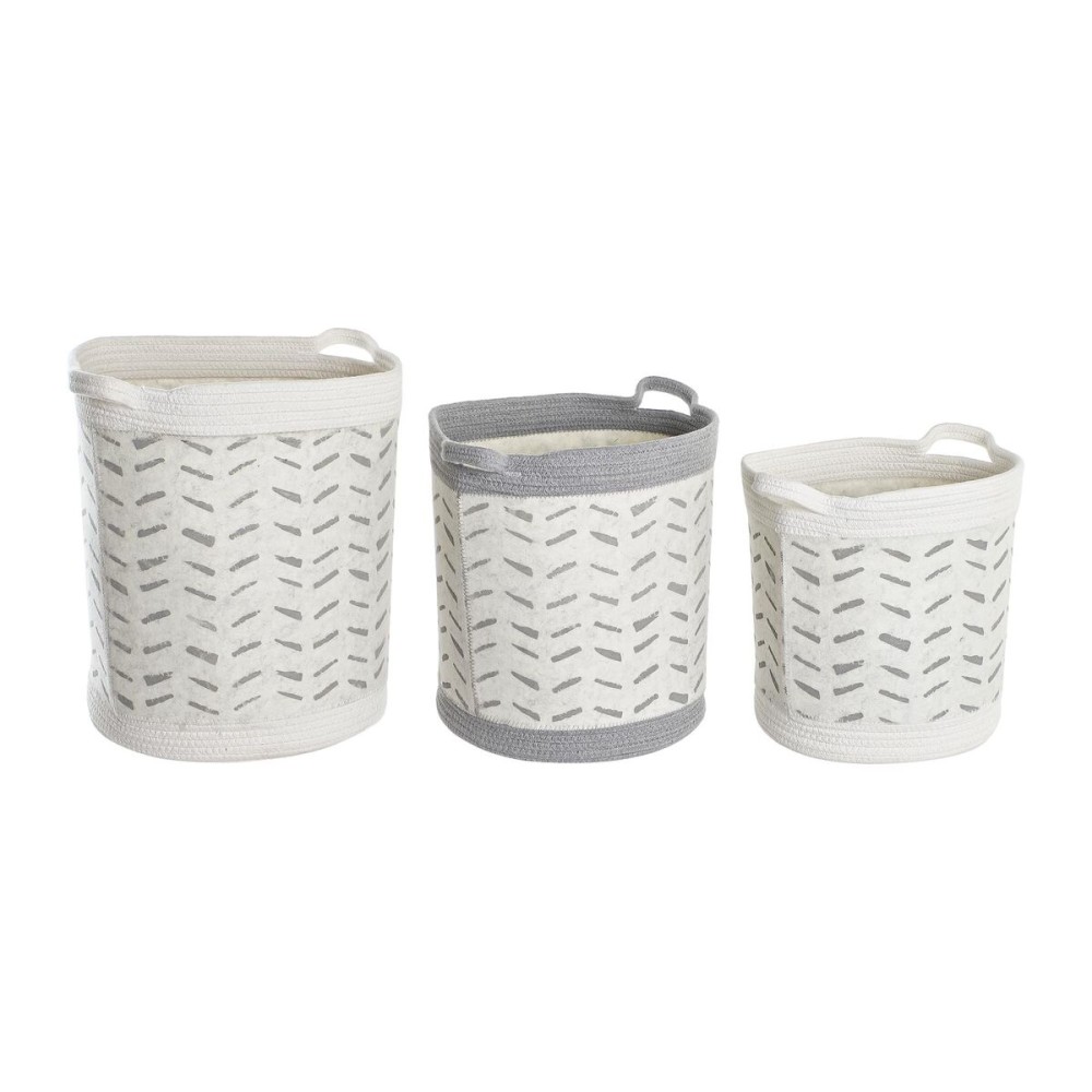 Korb-Set DKD Home Decor Weiß Grau 35 x 35 x 40 cm 3 Stücke