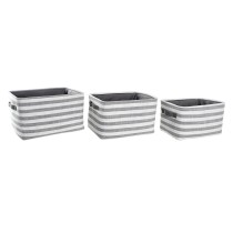 Korb-Set DKD Home Decor Weiß Grau Streifen 42 x 32 x 25 cm 3 Stücke