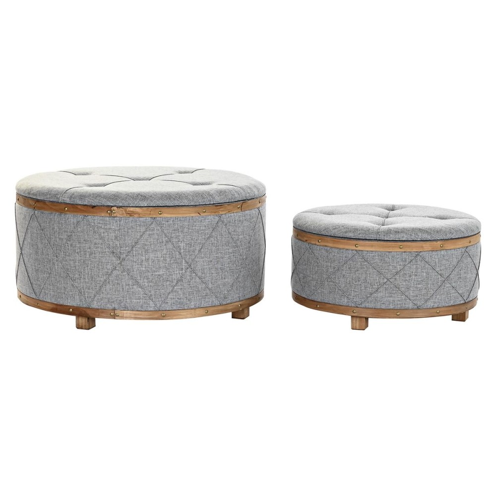 Banquette DKD Home Decor Naturel Bois Polyester Gris clair (80 x 80 x 43 cm)
