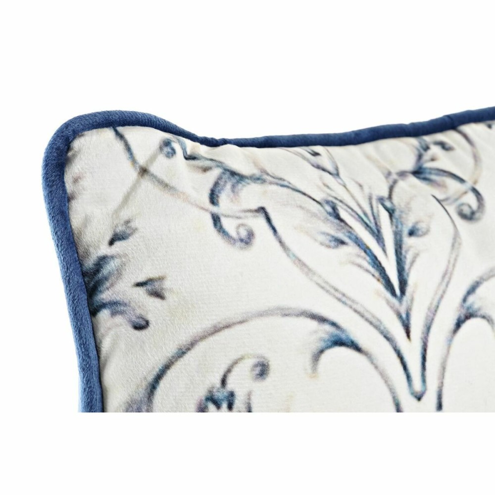 Coussin DKD Home Decor Bleu Blanc Carré Fleurs Néoclassique 45 x 10 x 45 cm