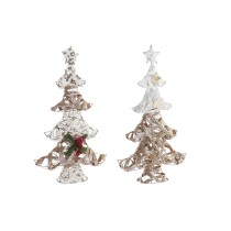 Weihnachtsbaum DKD Home Decor Gold Weiß Rattan (32 x 10 x 56 cm) (40 x 20 x 56 cm) (2 Stück)