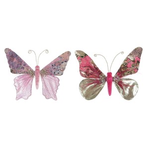 Décorations de Noël DKD Home Decor Polyester Papillon (22 x 3 x 18 cm) (2 Unités)