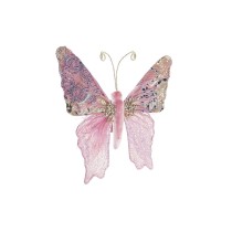 Décorations de Noël DKD Home Decor Polyester Papillon (22 x 3 x 18 cm) (2 Unités)