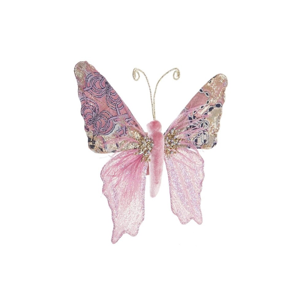 Décorations de Noël DKD Home Decor Polyester Papillon (22 x 3 x 18 cm) (2 Unités)