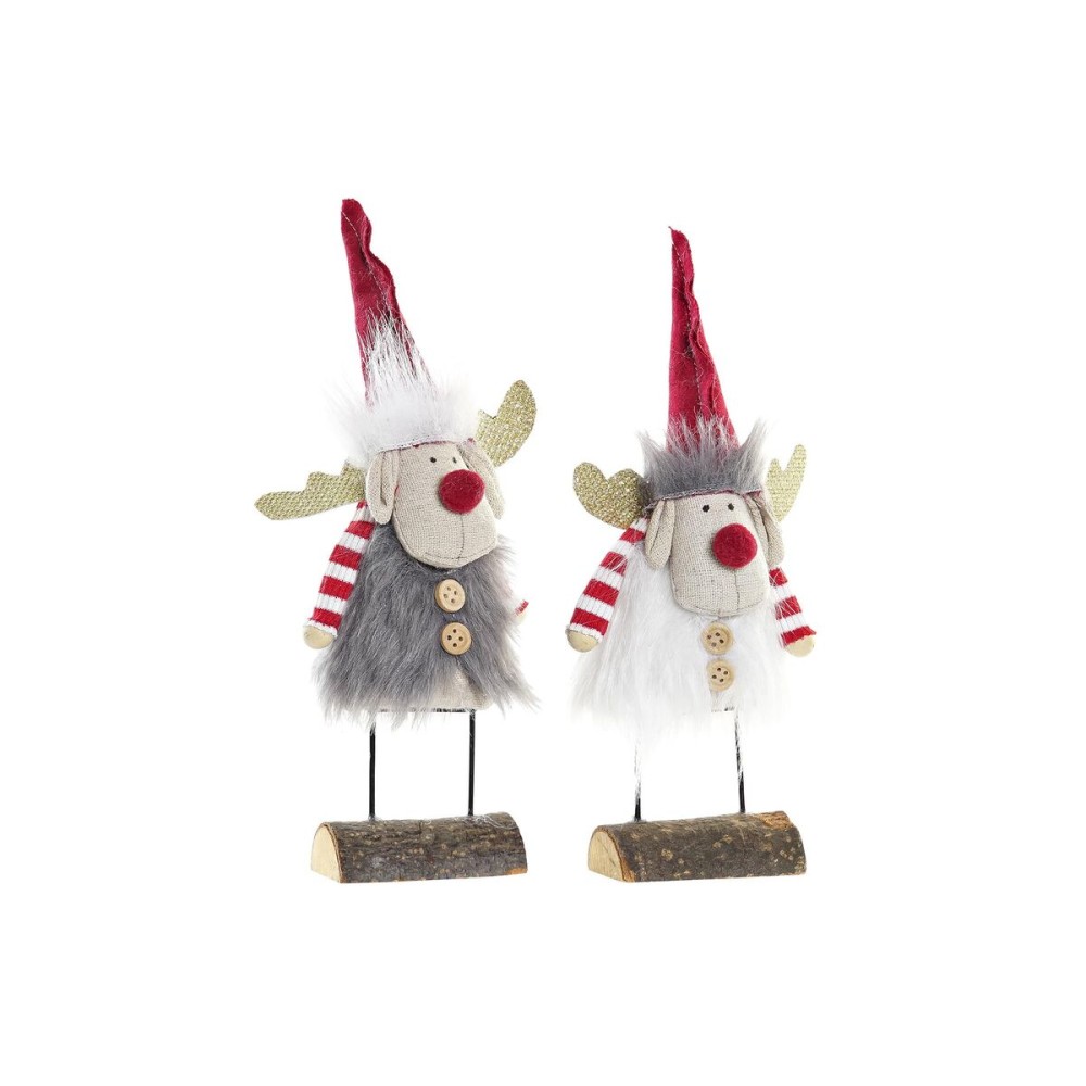 Weihnachtsschmuck DKD Home Decor Rot Grau Gold Weiß Rentier (8 x 5 x 23 cm) (2 Stück)