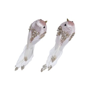 Décorations de Noël DKD Home Decor Polyester Oiseau (22 x 7 x 8 cm) (2 Unités)