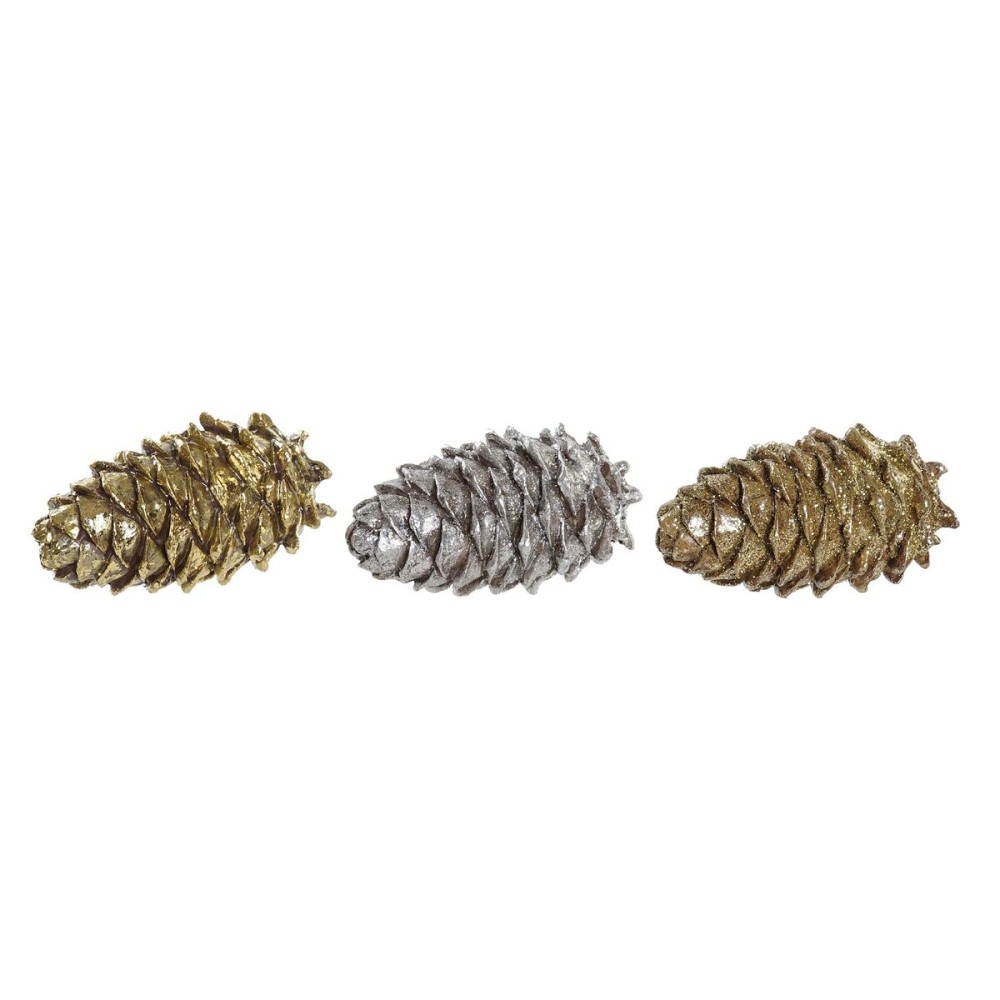 Weihnachtsschmuck DKD Home Decor Silberfarben Gold Ananas Harz (13 x 7,5 x 7,5 cm) (3 Stück)