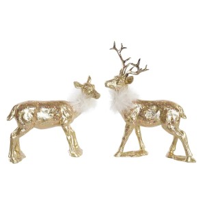 Weihnachtsschmuck DKD Home Decor Gold Harz Rentier (17,5 x 9 x 22,5 cm) (2 Stück)