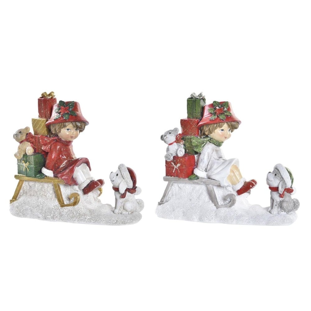 Weihnachtsschmuck DKD Home Decor Rot Gold Weiß Harz (14,5 x 7 x 12,5 cm) (2 Stück)
