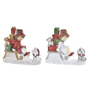 Weihnachtsschmuck DKD Home Decor Rot Gold Weiß Harz (14,5 x 7 x 12,5 cm) (2 Stück)