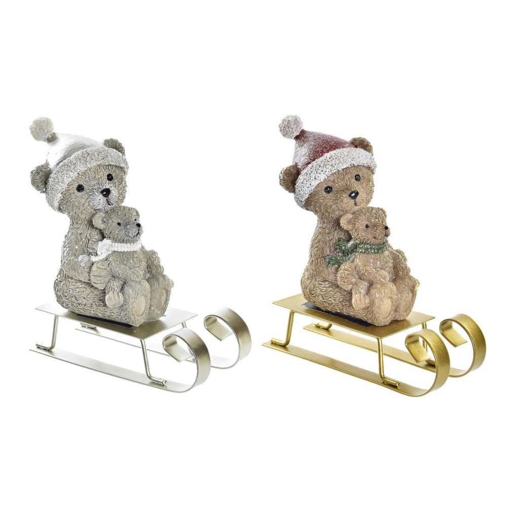 Weihnachtsschmuck DKD Home Decor Rot Silberfarben Gold Braun Harz Bär (10 x 4 x 9,5 cm) (2 Stück)