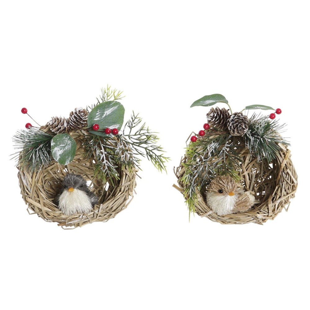 Weihnachtsschmuck DKD Home Decor Polyester Rattan (14 x 11 x 15 cm) (2 Stück)