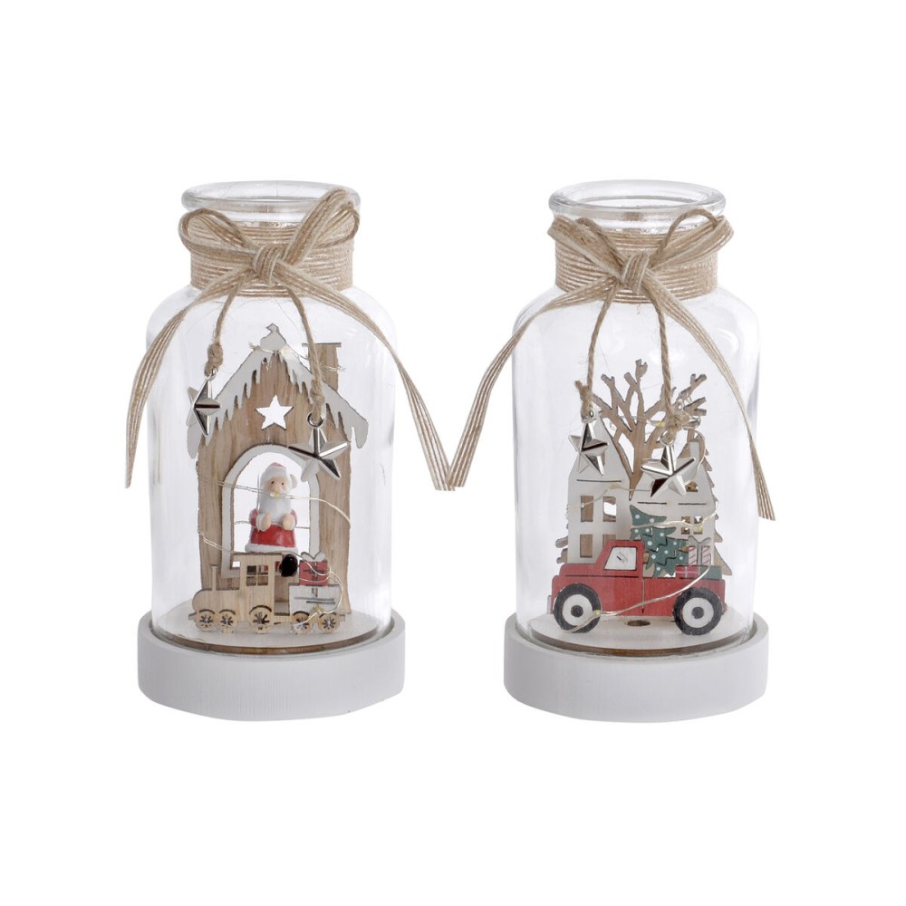 Leuchtende Dekoration DKD Home Decor Weihnachten natürlich Haus (2 Stück) (9 x 9 x 17 cm)