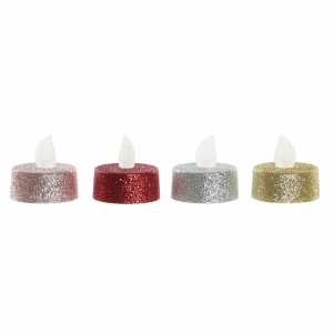 Kerze DKD Home Decor LED Leicht Rot Silberfarben Rosa Gold Kuchen Weihnachten Glitzernd (4 x 4 x 5 cm) (4 Stück)