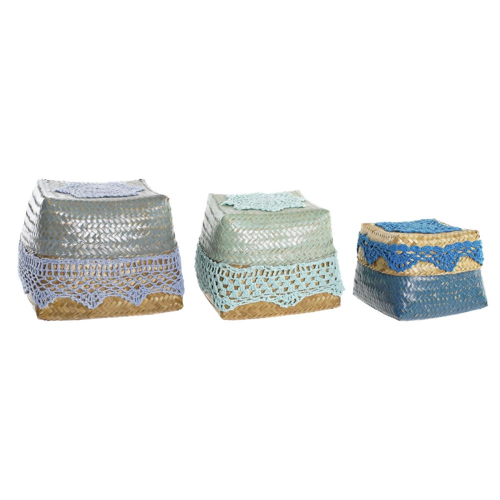Set dekorativer Karten DKD Home Decor Blau türkis natürlich Hellgrau Bambus Boho