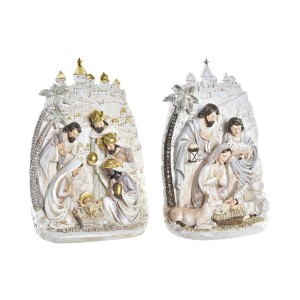 Weihnachtskrippe DKD Home Decor Gold Creme Harz Bunt (18 x 9 x 25,5 cm) (2 Stück)