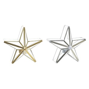 Bougeoirs de Noël DKD Home Decor Doré Argenté Étoile 16 x 8 x 16 cm (2 Unités)