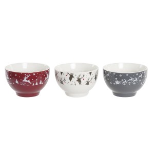 Set of bowls DKD Home Decor White Red Grey Porcelain 500 ml 13 x 13 x 8 cm (3 Units)