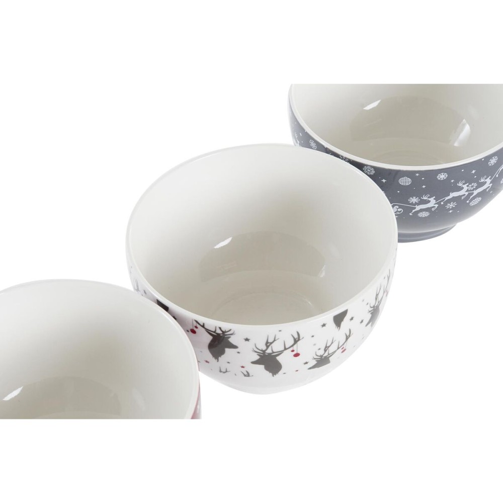 Set of bowls DKD Home Decor White Red Grey Porcelain 500 ml 13 x 13 x 8 cm (3 Units)