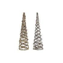 Leuchtende Dekoration DKD Home Decor Gold Silberfarben natürlich 19 x 19 x 62 cm Kegel Weihnachten AA x 2, nicht enthalten (2 St