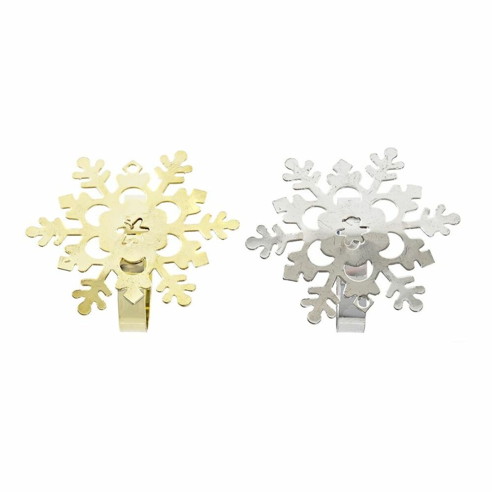 Serviettenring DKD Home Decor Satz Silberfarben Gold Metall Schneeflocken (5 x 5 x 17 cm) (2 Stück) (4 Stück)