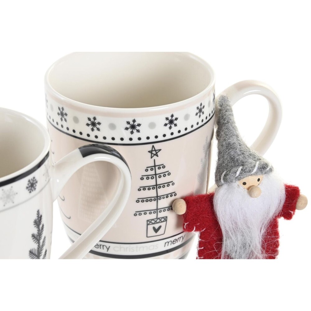 Mug DKD Home Decor Pink Black Bone China Porcelain (360 ml) (2 Units)