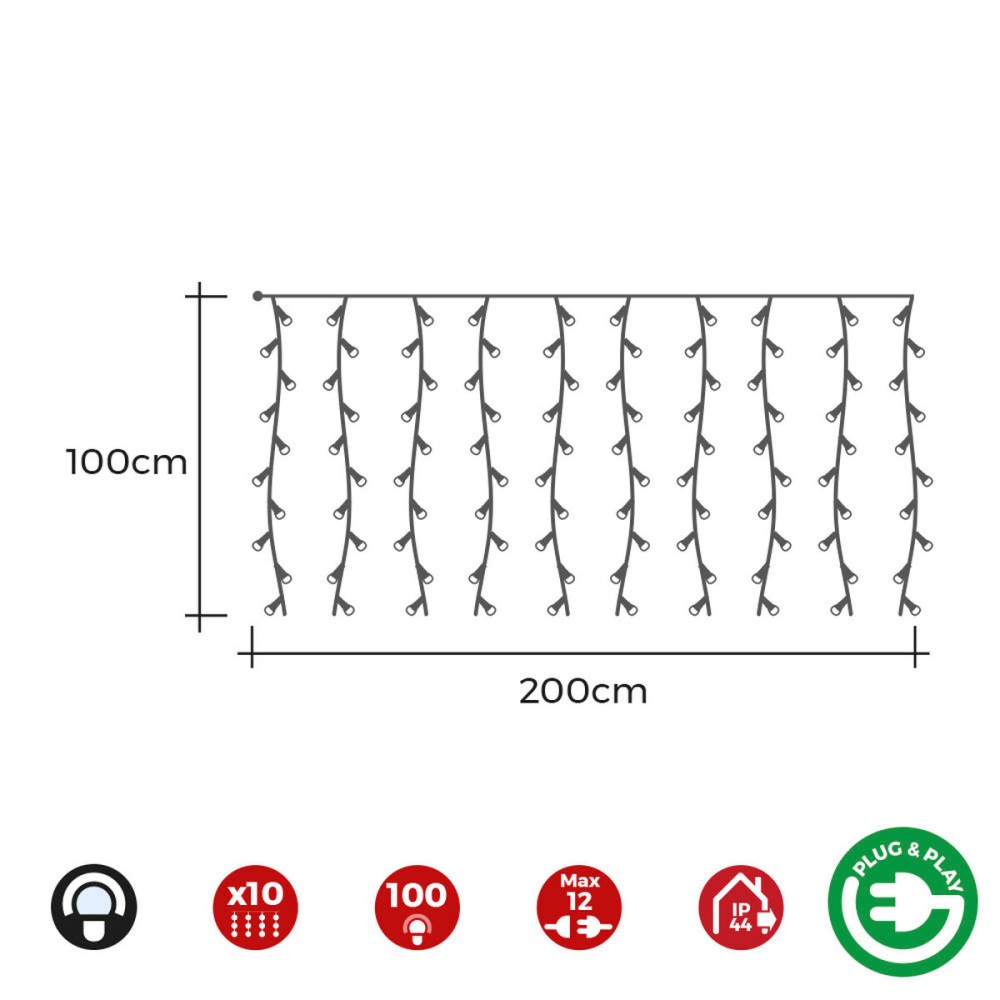 LED-Lichtvorhang EDM 71480 1,8 W 2 x 1 m Weiß