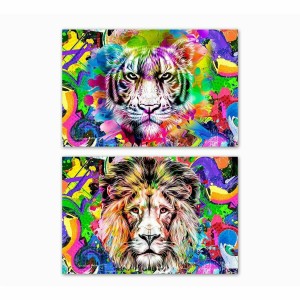 Leinwand DKD Home Decor Löwe Moderne (70 x 1,8 x 50 cm) (2 Stück)