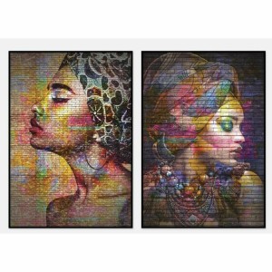 Leinwand DKD Home Decor Kolonial Afrikanerin (40 x 3,5 x 55 cm) (2 Stück)