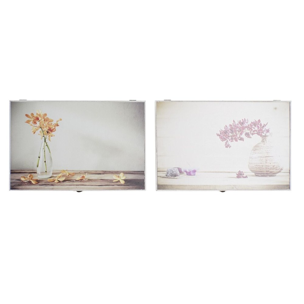Dekorative Box DKD Home Decor Gelb Beige Rosa Holz MDF Blomster Vase Zähler (2 Stück)