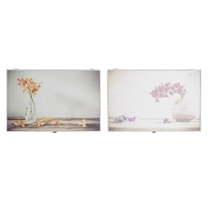 Dekorative Box DKD Home Decor Gelb Beige Rosa Holz MDF Blomster Vase Zähler (2 Stück)