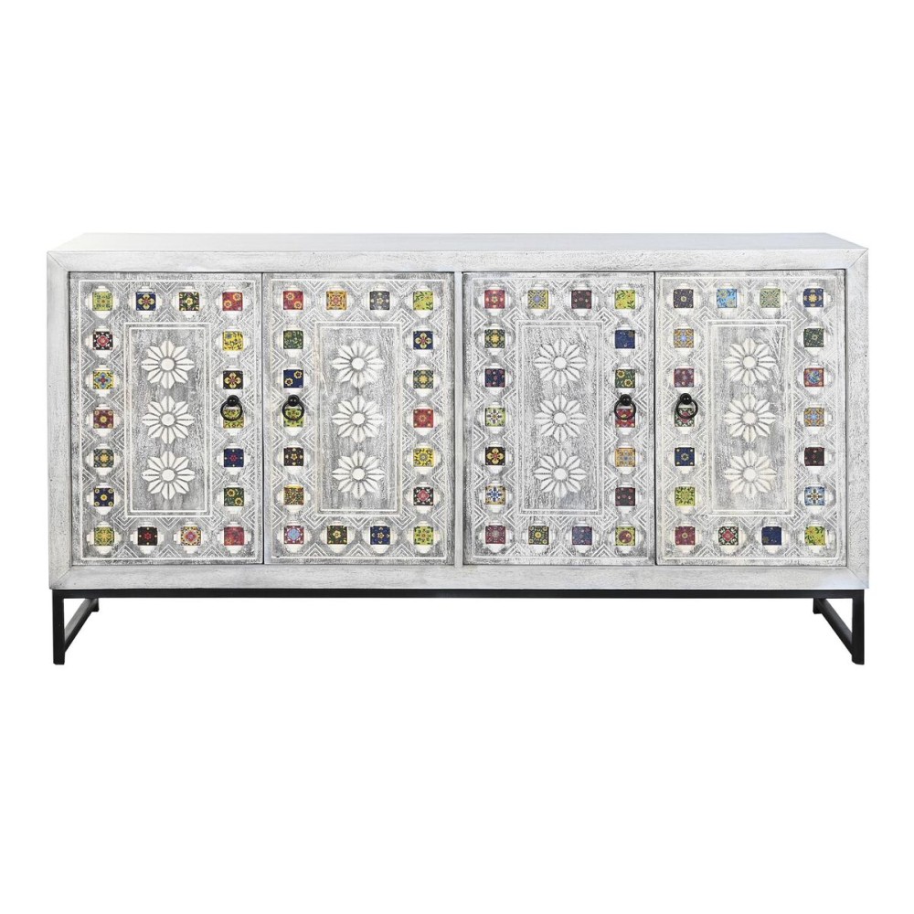 Sideboard DKD Home Decor White Beige Grey Multicolour Ceramic Mango wood 150 x 38 x 80 cm
