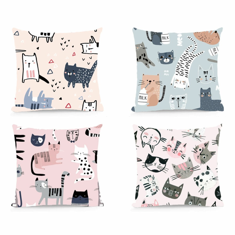 Kissen DKD Home Decor Polyester Bunt Mikrofaser Katzen (40 x 10 x 40 cm) (4 Stück)