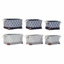 Set de basket DKD Home Decor Blanc Marron Gris Blue marine Feuille d'une plante Boho 40 x 30 x 24 cm Plastique 3 Pièces (2 Unité