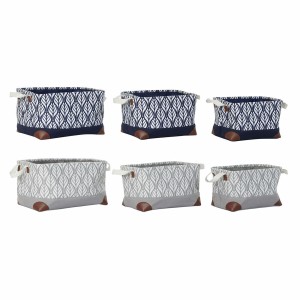 Korb-Set DKD Home Decor Weiß Braun Grau Marineblau Pflanzenblatt Boho 40 x 30 x 24 cm Kunststoff 3 Stücke (2 Stück)