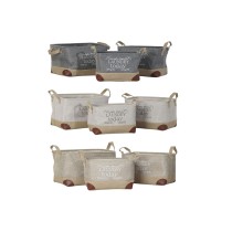 Basket set DKD Home Decor Beige Grey Light brown 40 x 30 x 24 cm Polyester Wood 3 Pieces (3 Units)