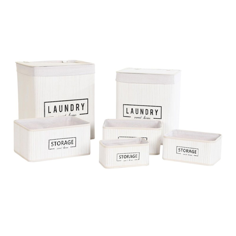 Lot de paniers DKD Home Decor Blanc Bambou 40 x 30 x 46 cm 5 Pièces