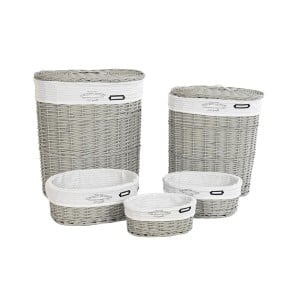 Korbsatz DKD Home Decor Weiß Grau korb 51 x 37 x 56 cm 52 x 38 x 57 cm 5 Stücke