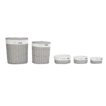 Set of Baskets DKD Home Decor White Grey wicker 51 x 37 x 56 cm 52 x 38 x 57 cm 5 Pieces