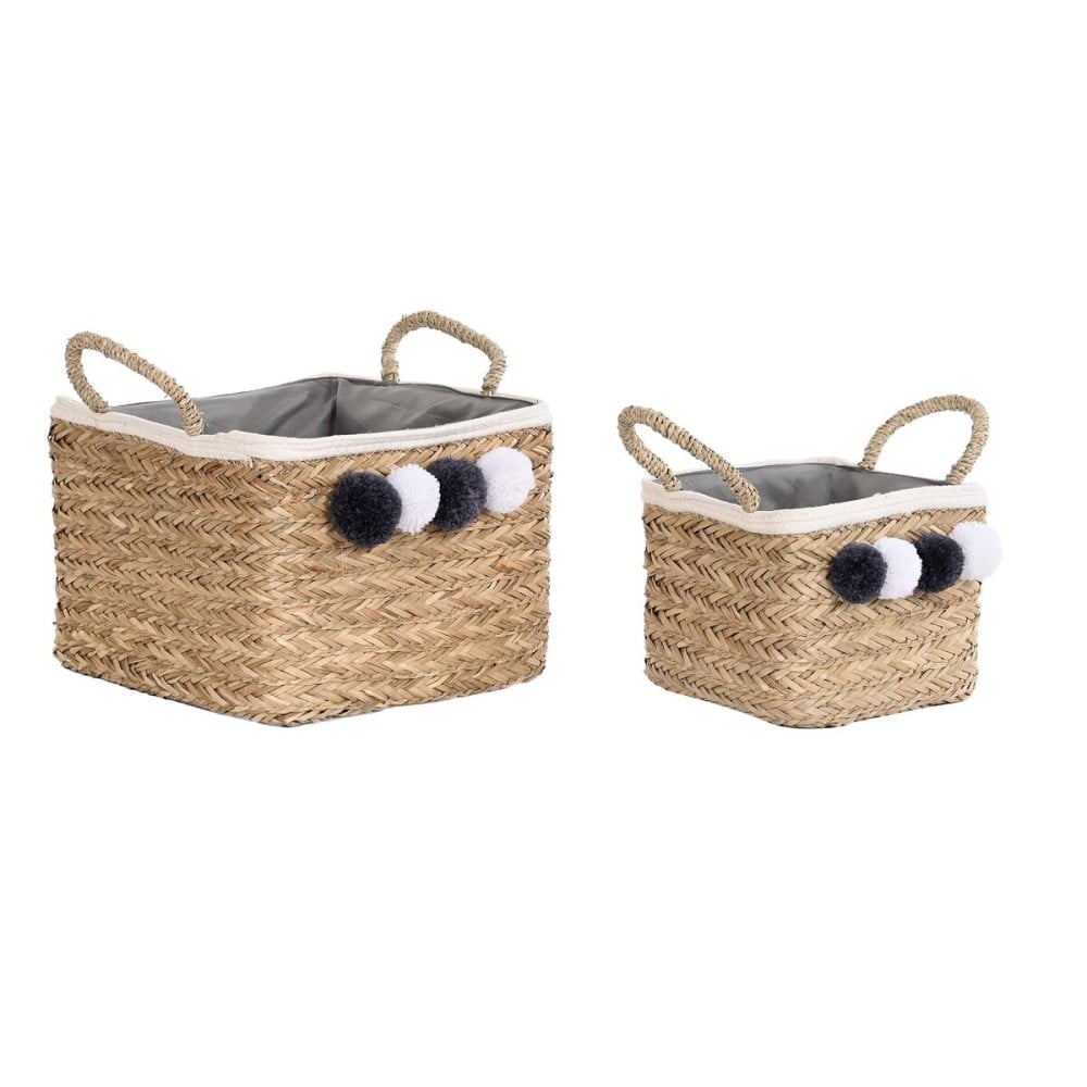 Korb-Set DKD Home Decor Naturfaser Bommeln 33 x 33 x 25 cm
