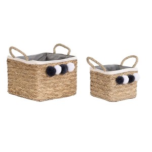 Korb-Set DKD Home Decor Naturfaser Bommeln 33 x 33 x 25 cm