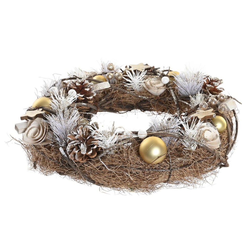 Couronne de Noël DKD Home Decor Naturel Doré Marron Ananas (34 x 34 x 8 cm)