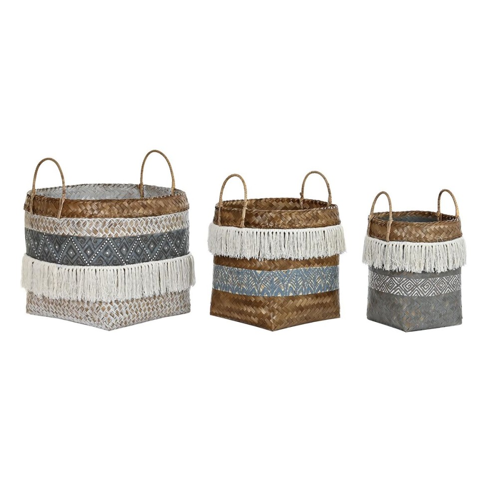 Korb-Set DKD Home Decor Weiß Grau natürlich Bambus