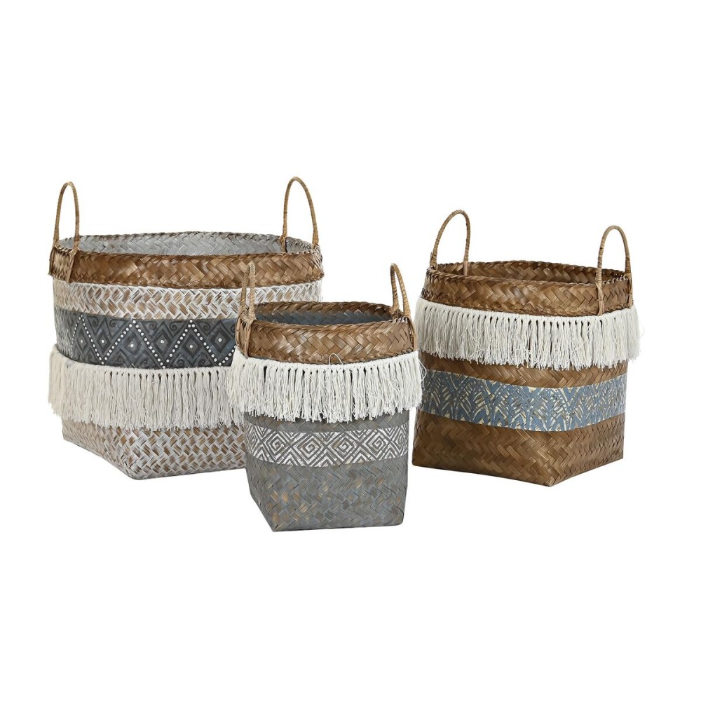 Korb-Set DKD Home Decor Weiß Grau natürlich Bambus